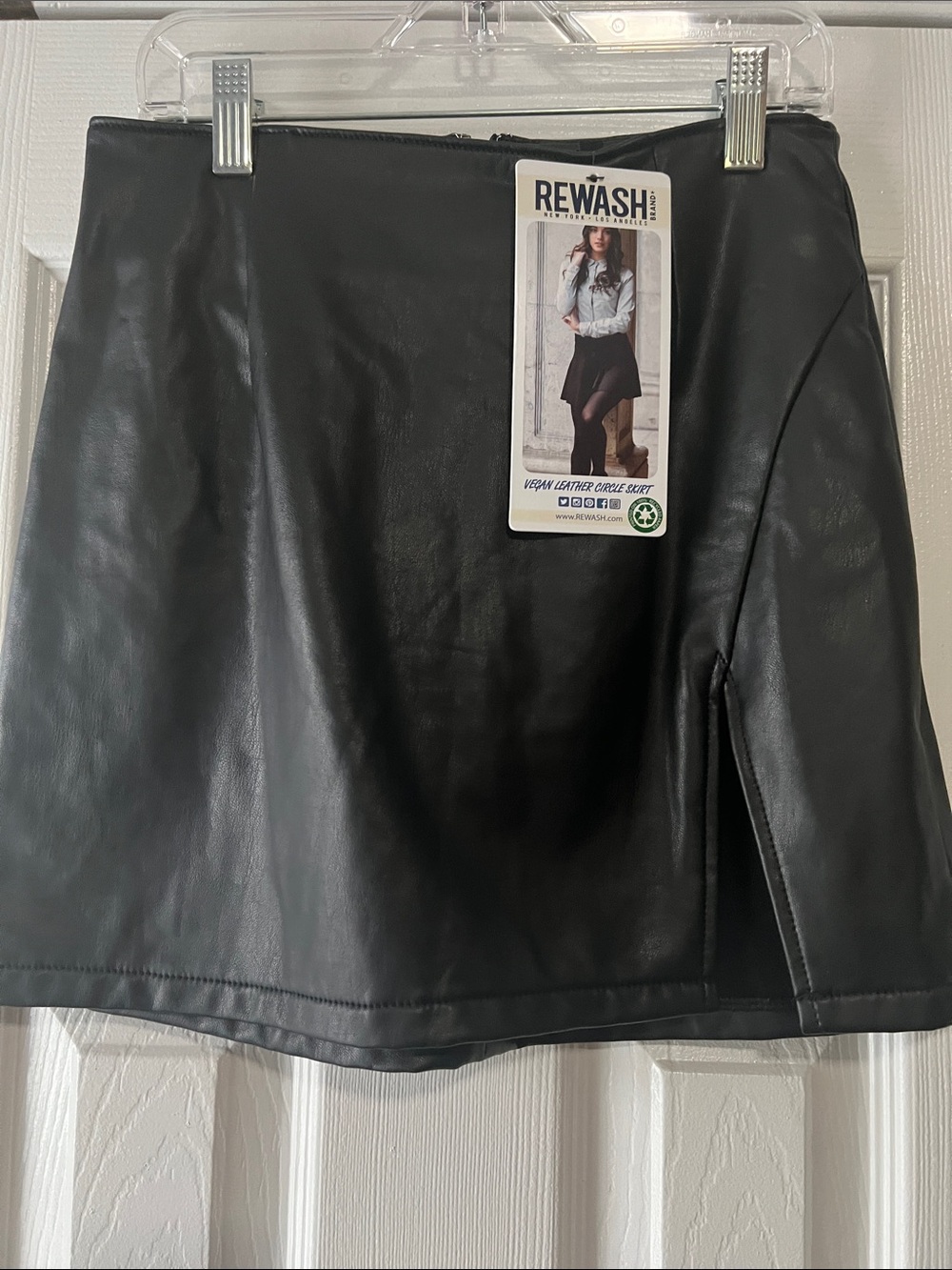 Rewash Black Faux Leather Mini Skirt with Side Slit